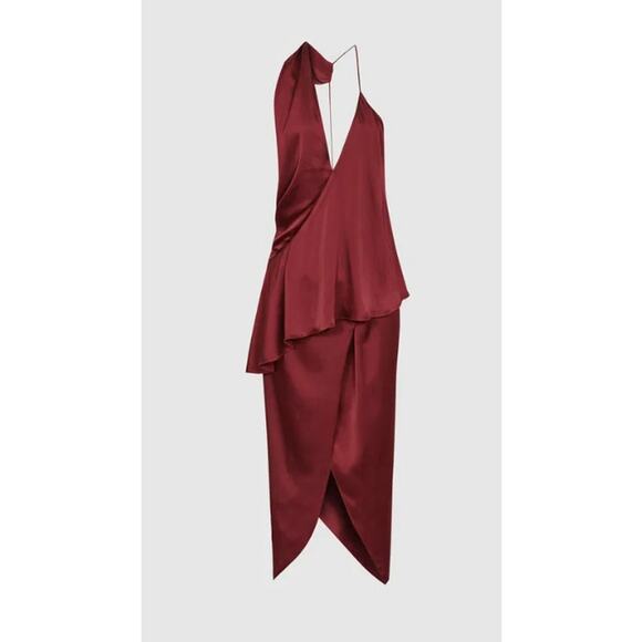 REISS Xena Strappy Open Back Midi Cocktail Dress | Size 6, Dark Red NEW - Picture 2 of 7